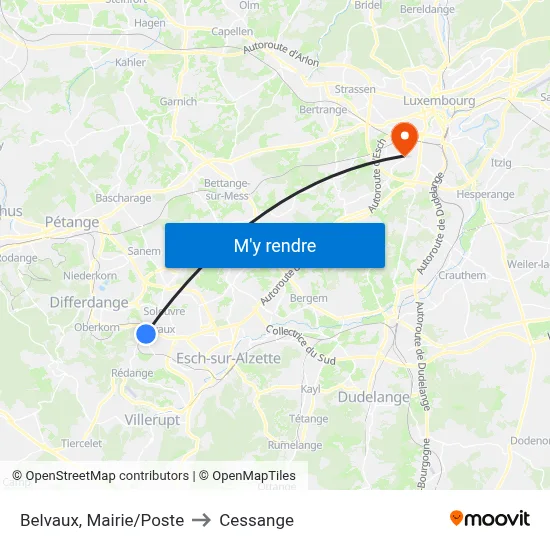 Belvaux, Mairie/Poste to Cessange map