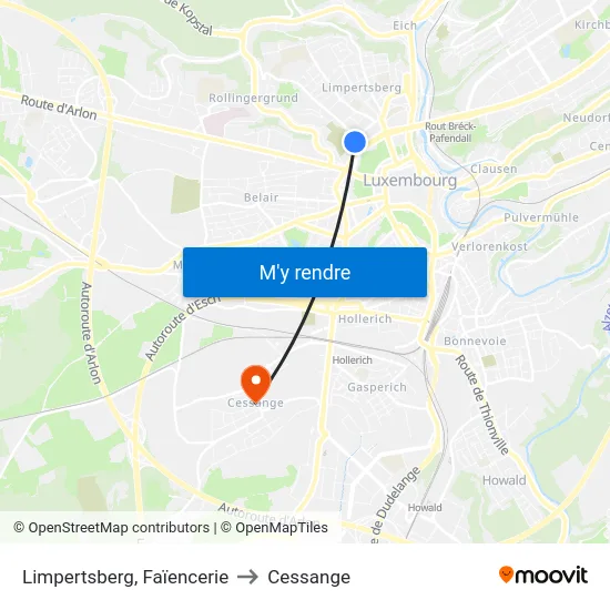 Limpertsberg, Faïencerie to Cessange map