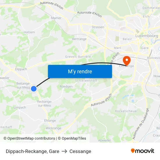 Dippach-Reckange, Gare to Cessange map