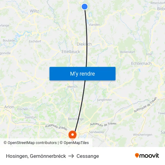 Hosingen, Gemönnerbréck to Cessange map