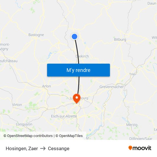 Hosingen, Zaer to Cessange map