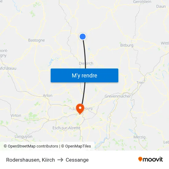 Rodershausen, Kiirch to Cessange map