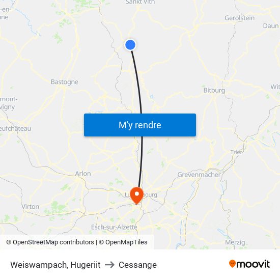 Weiswampach, Hugeriit to Cessange map
