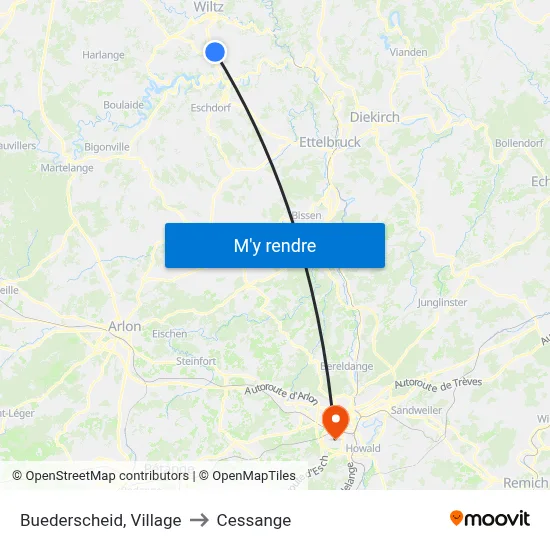 Buederscheid, Village to Cessange map