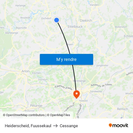 Heiderscheid, Fuussekaul to Cessange map