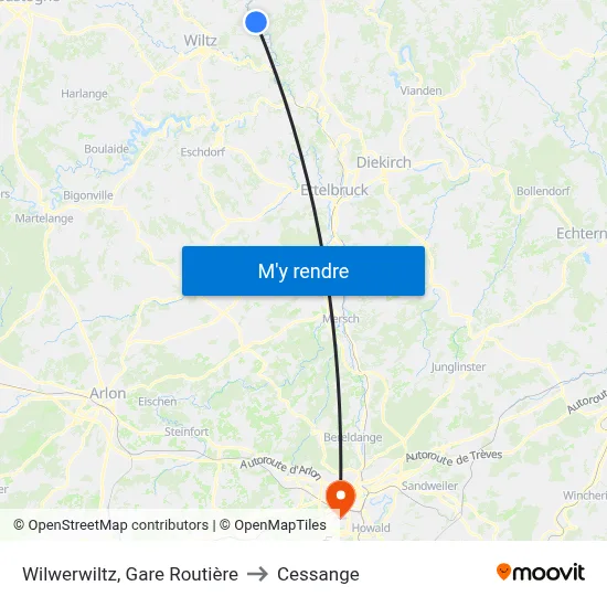 Wilwerwiltz, Gare Routière to Cessange map
