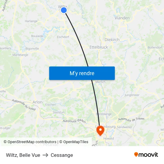 Wiltz, Belle Vue to Cessange map