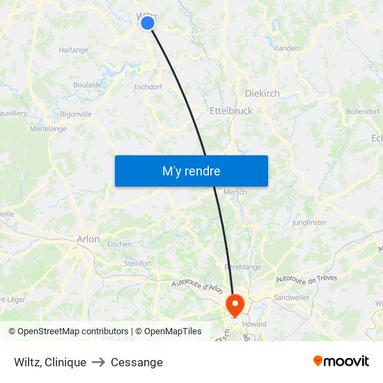 Wiltz, Clinique to Cessange map