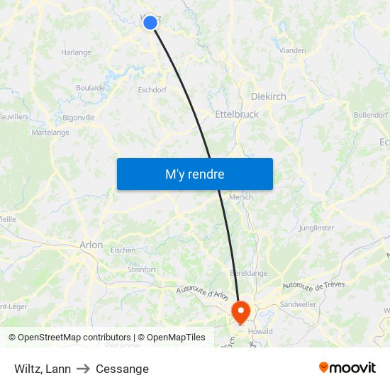 Wiltz, Lann to Cessange map