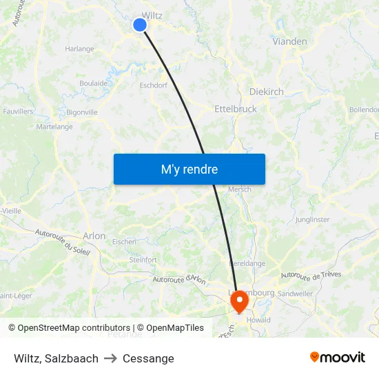 Wiltz, Salzbaach to Cessange map