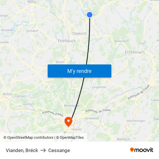 Vianden, Bréck to Cessange map