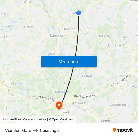 Vianden, Gare to Cessange map