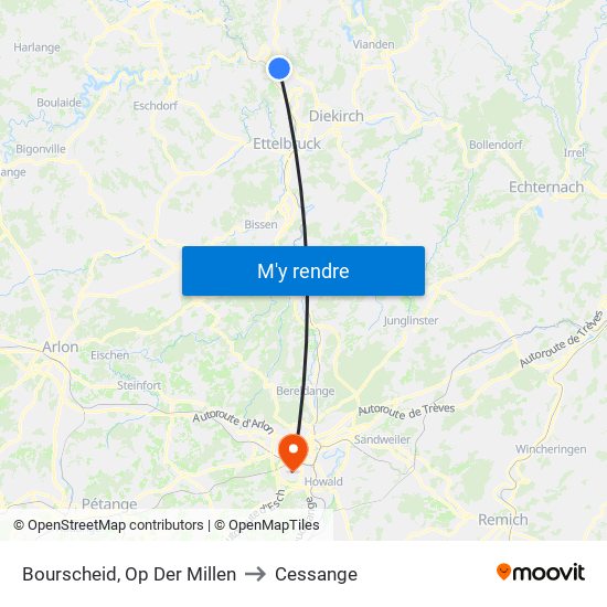 Bourscheid, Op Der Millen to Cessange map