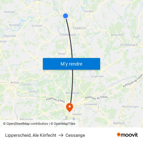 Lipperscheid, Ale Kiirfecht to Cessange map