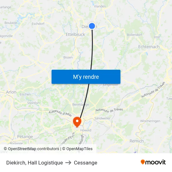 Diekirch, Hall Logistique to Cessange map