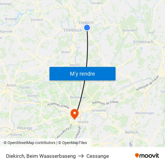 Diekirch, Beim Waasserbaseng to Cessange map