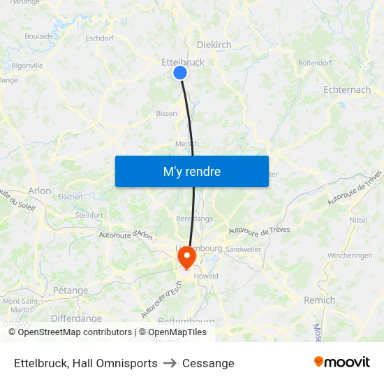 Ettelbruck, Hall Omnisports to Cessange map