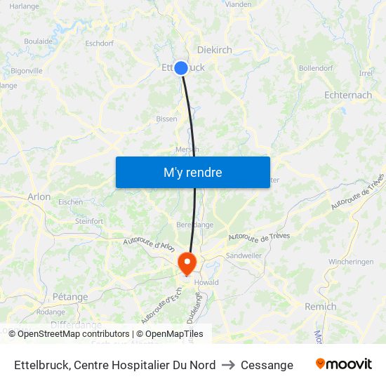 Ettelbruck, Centre Hospitalier Du Nord to Cessange map