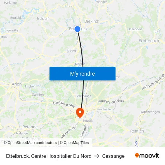Ettelbruck, Centre Hospitalier Du Nord to Cessange map