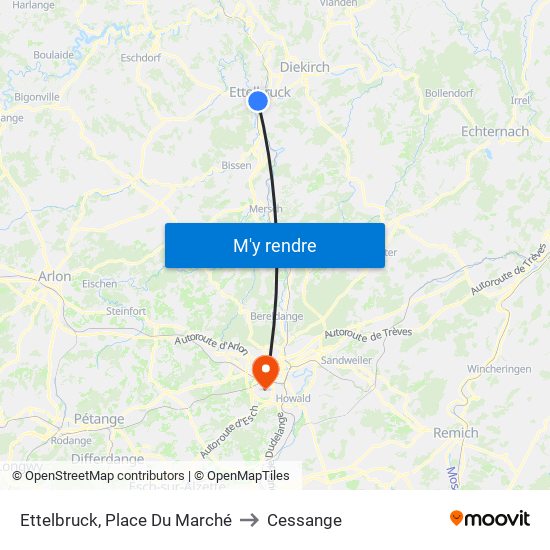 Ettelbruck, Place Du Marché to Cessange map