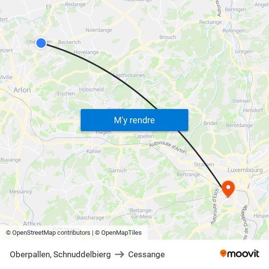 Oberpallen, Schnuddelbierg to Cessange map
