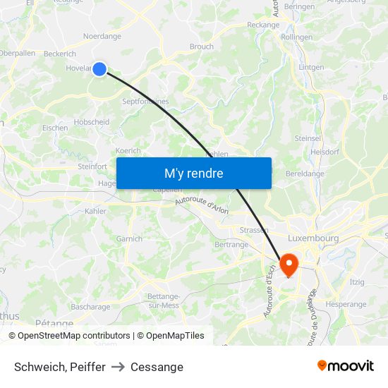 Schweich, Peiffer to Cessange map