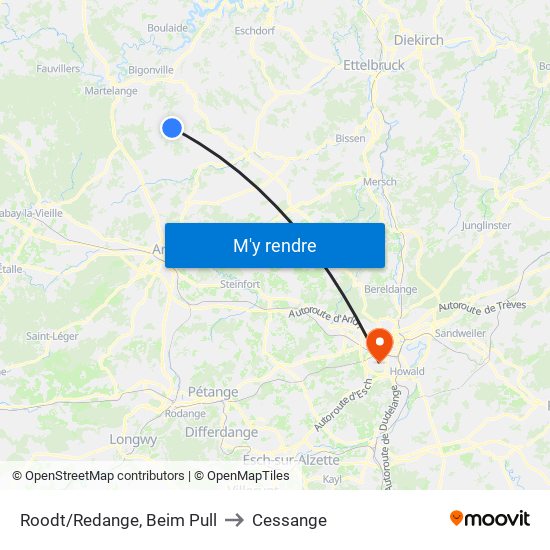 Roodt/Redange, Beim Pull to Cessange map