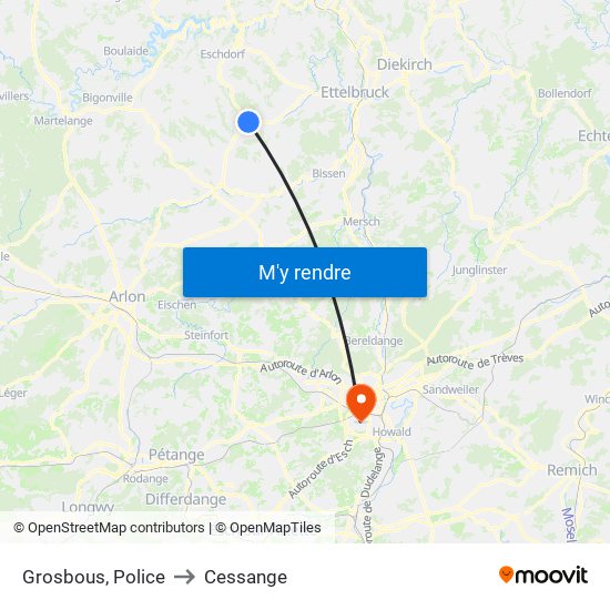 Grosbous, Police to Cessange map