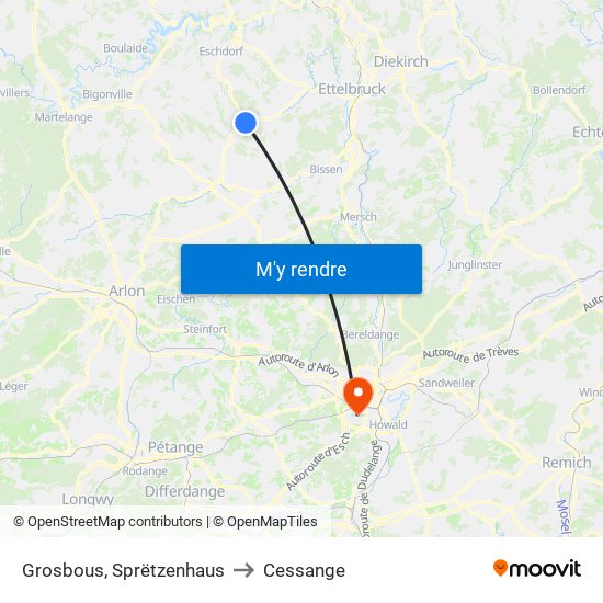 Grosbous, Sprëtzenhaus to Cessange map