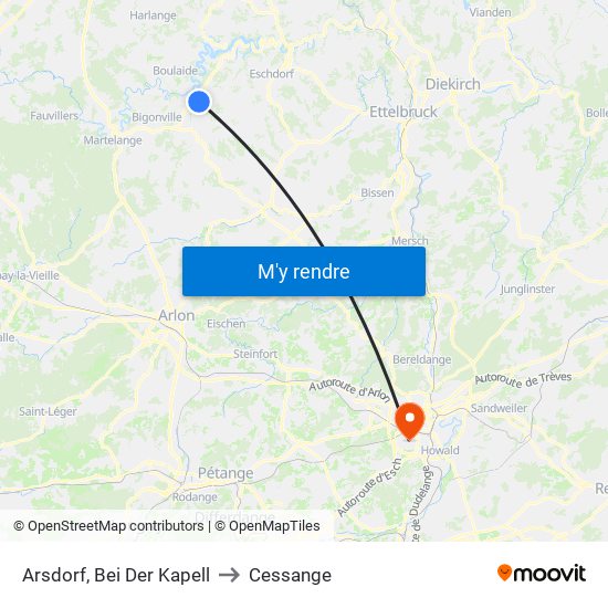 Arsdorf, Bei Der Kapell to Cessange map