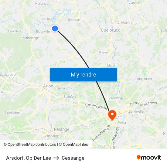 Arsdorf, Op Der Lee to Cessange map