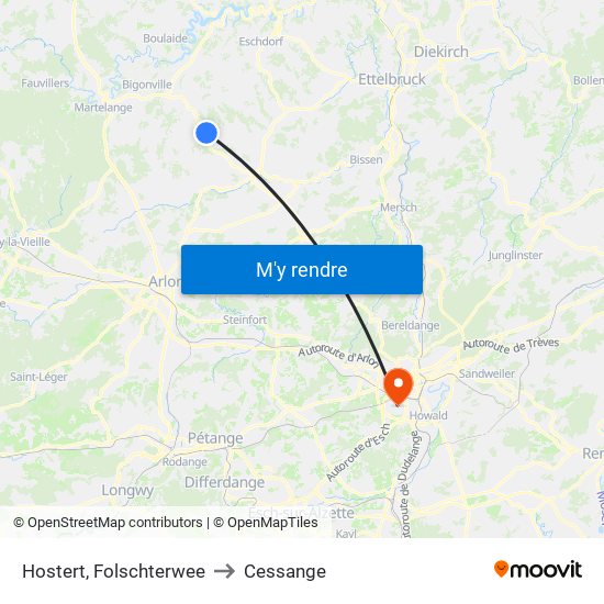 Hostert, Folschterwee to Cessange map