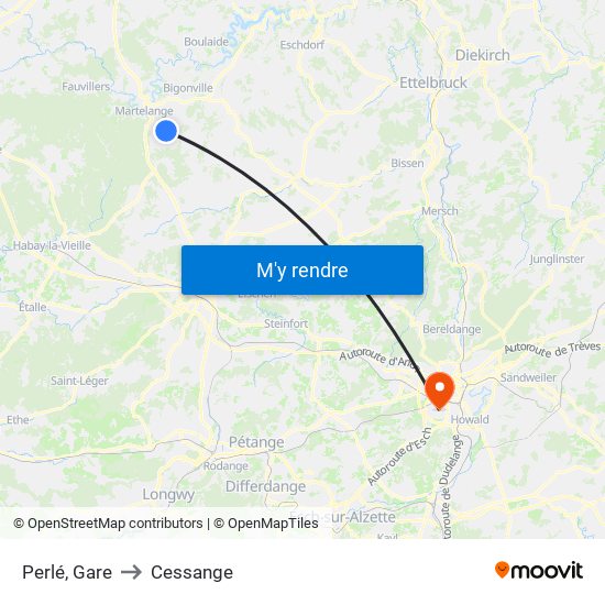 Perlé, Gare to Cessange map