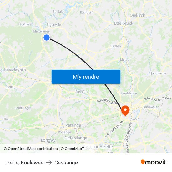 Perlé, Kuelewee to Cessange map