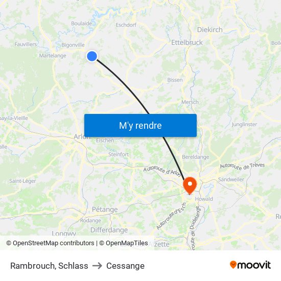 Rambrouch, Schlass to Cessange map