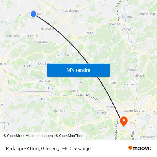 Redange/Attert, Gemeng to Cessange map