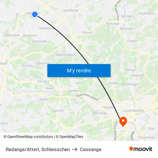Redange/Attert, Schleisschen to Cessange map