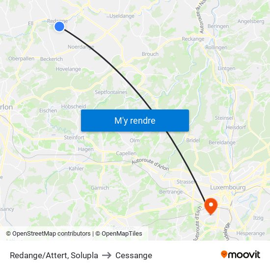 Redange/Attert, Solupla to Cessange map