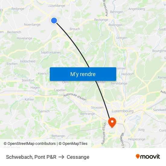 Schwebach, Pont P&R to Cessange map