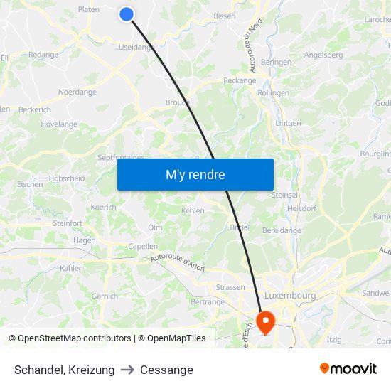 Schandel, Kreizung to Cessange map