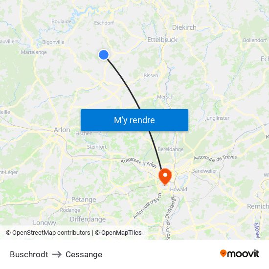 Buschrodt to Cessange map