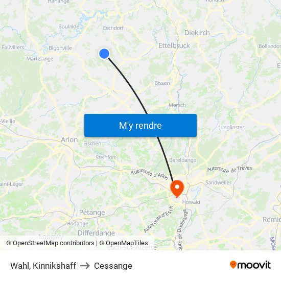 Wahl, Kinnikshaff to Cessange map