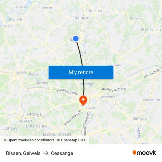 Bissen, Geiwels to Cessange map