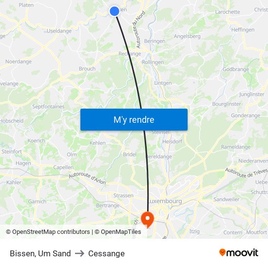 Bissen, Um Sand to Cessange map