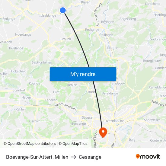 Boevange-Sur-Attert, Millen to Cessange map