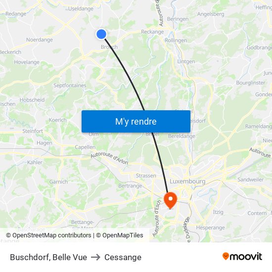 Buschdorf, Belle Vue to Cessange map