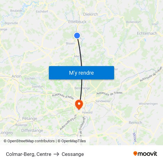 Colmar-Berg, Centre to Cessange map