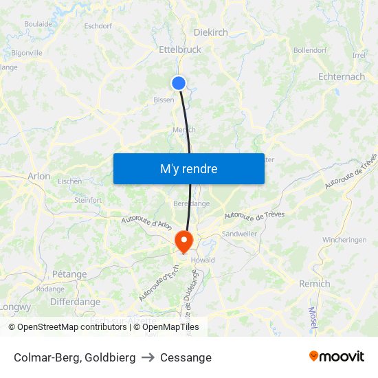 Colmar-Berg, Goldbierg to Cessange map
