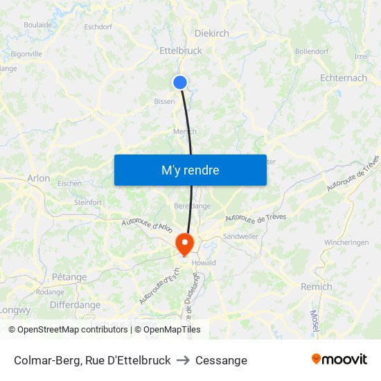 Colmar-Berg, Rue D'Ettelbruck to Cessange map
