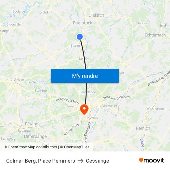 Colmar-Berg, Place Pemmers to Cessange map